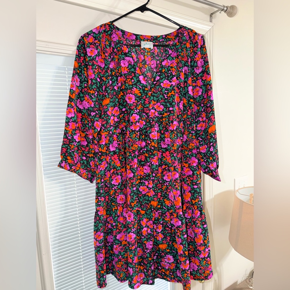 Floral Spring Boutique Dress Flowy Purple Colorful Boho Chic